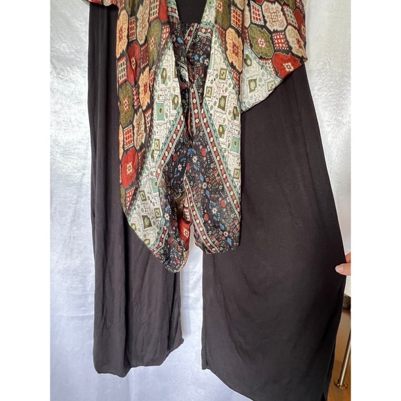Scandal Italy Silk Wide Leg Palazzo Pants Boho Tile Print Black Waistband - Picture 5 of 9